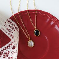 Wholesale Jewelry Black White Opal Pendant Titanium Steel Necklace Nihaojewelry sku image 2