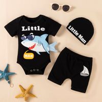 Mode Baby Kurzarm Brief Shark Print Romper Jungen Drei-stück Anzug main image 4