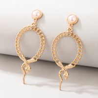 New Style Hollow Snake Circle Pendant Inlaid Pearl Alloy Earrings main image 1