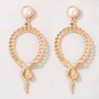 New Style Hollow Snake Circle Pendant Inlaid Pearl Alloy Earrings main image 3
