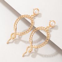 New Style Hollow Snake Circle Pendant Inlaid Pearl Alloy Earrings main image 4