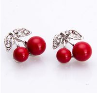 Fashion Sweet Cute Fruit Shaped Inlay Diamond Cherry Earrings main image 2