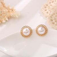 Fashion Simple Retro Pearl Metal Lace Baroque Female Alloy Stud Earrings main image 1