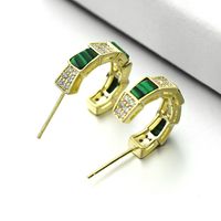 New Snake-shaped Malachite Green Earrings Diamond Hypoallergenic 925 Silver Needle Earrings Wholesale Nihaojewelry sku image 2