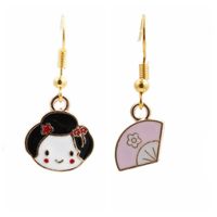Japanese Style Geisha Fan Combination Cute Earrings sku image 6
