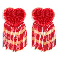 Fashion Retro Peach Heart Rice Beads Tassel Earrings sku image 4