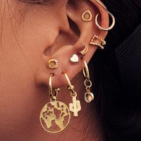 Creative Personality Map Cactus Love Earrings Set 9 Pairs Of New Ear Clips sku image 2