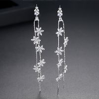 Light Floral Studs Fashion Long Tassel Earrings Copper Zirconium Chain sku image 2