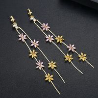 Light Floral Studs Fashion Long Tassel Earrings Copper Zirconium Chain sku image 1