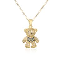 New Copper Micro-inlaid Zircon Cute Bear Pendant Golden Necklace Wholesale sku image 1