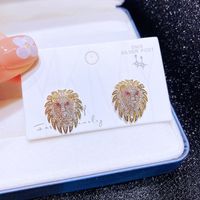 Boucles D&#39;oreilles Micro-incrustées De Zircon Lion Dominateur Aiguille Argent sku image 1