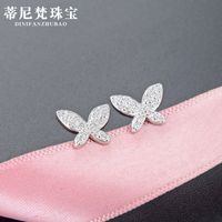 Fashion Inlaid Zircon Butterfly S925 Silver Stud Earrings Wholesale sku image 1