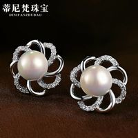 Popular Flower Earrings S925 Sterling Silver Pearl Earrings Wholesale sku image 2