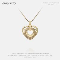 Fashion Hollow Heart-shaped Inlaid Zircon Copper Necklace Wholesale sku image 1