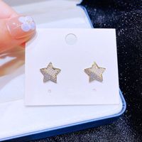 Korean Copper Inlaid Zircon Beads Star Earrings sku image 1
