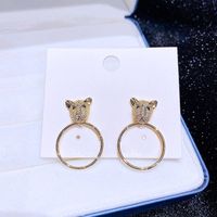 Fashion Micro-inlaid Zircon Leopard Head Copper Earrings sku image 1