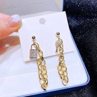 Fashion Asymmetric Key Metal Chain Tassel Copper Earrings sku image 1