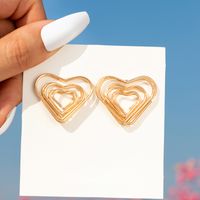 Simple Geometric Triangle Spiral Hollow Heart Shape Alloy Stud Earrings main image 3