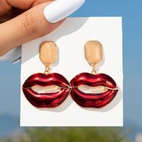 New Style Geometric Hollow Red Dripping Oil Lip Pendant Earrings main image 5