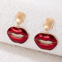 New Style Geometric Hollow Red Dripping Oil Lip Pendant Earrings main image 2