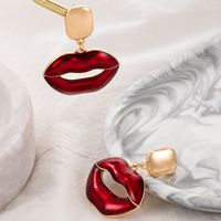 New Style Geometric Hollow Red Dripping Oil Lip Pendant Earrings main image 3