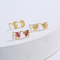 Fashion New Electroplating 18k Gold Micro Inlaid Zircon Goldfish Shape Copper Ear Stud Earrings main image 5