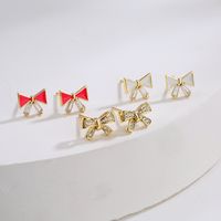 New Fashion Simple Bow Ear Stud Women's Micro Inlaid Zircon Dripping Copper Earrings main image 1