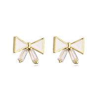 New Fashion Simple Bow Ear Stud Women's Micro Inlaid Zircon Dripping Copper Earrings sku image 2
