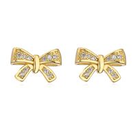 New Fashion Simple Bow Ear Stud Women's Micro Inlaid Zircon Dripping Copper Earrings sku image 3