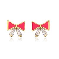New Fashion Simple Bow Ear Stud Women's Micro Inlaid Zircon Dripping Copper Earrings sku image 1