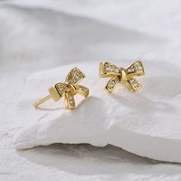New Fashion Simple Bow Ear Stud Women's Micro Inlaid Zircon Dripping Copper Earrings main image 4