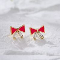 New Fashion Simple Bow Ear Stud Women's Micro Inlaid Zircon Dripping Copper Earrings main image 3
