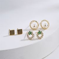 Fashion Simple Copper Plated Real Gold Micro Inlaid Zircon Pearl Geometric Ear Studs main image 1