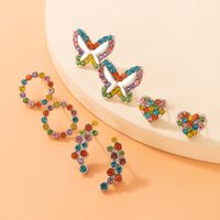 Simple Irregular Color Diamond Butterfly Heart Stud Earrings Four-piece Set main image 2