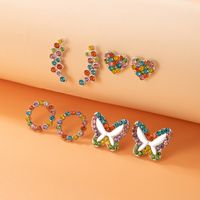 Simple Irregular Color Diamond Butterfly Heart Stud Earrings Four-piece Set main image 3
