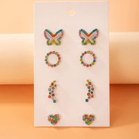 Simple Irregular Color Diamond Butterfly Heart Stud Earrings Four-piece Set main image 4