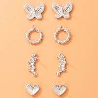 Simple Irregular Color Diamond Butterfly Heart Stud Earrings Four-piece Set main image 5