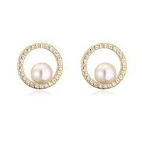 Fashion Simple Copper Plated Real Gold Micro Inlaid Zircon Pearl Geometric Ear Studs sku image 3