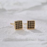 Fashion Simple Copper Plated Real Gold Micro Inlaid Zircon Pearl Geometric Ear Studs main image 3