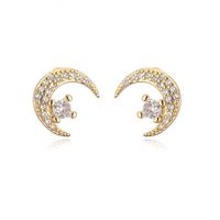 Fashion Plated 18k Gold Micro Inlaid Zircon Moon-shaped Copper Ear Stud Earrings sku image 1