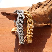 Mode Stil Thick Kubanischen Kette Zweireihig Diamant Gold-überzogene Titan Stahl Armband main image 2