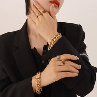 Fashion Style Thick Cuban Chain Double Row Diamond Gold-plated Titanium Steel Bracelet main image 5