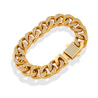 Fashion Style Thick Cuban Chain Double Row Diamond Gold-plated Titanium Steel Bracelet main image 4