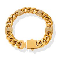 Mode Intarsien Diamant Kubanischen Kette Titan Stahl Gold-überzogene Armband main image 3