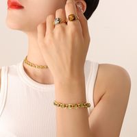 New Style Colorful Zircon Titanium Steel Gold-plated Necklace Bracelet Earrings sku image 57