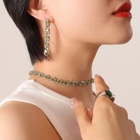 New Style Colorful Zircon Titanium Steel Gold-plated Necklace Bracelet Earrings sku image 22