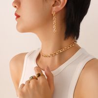 New Style Colorful Zircon Titanium Steel Gold-plated Necklace Bracelet Earrings sku image 14
