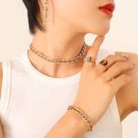 New Style Colorful Zircon Titanium Steel Gold-plated Necklace Bracelet Earrings sku image 72