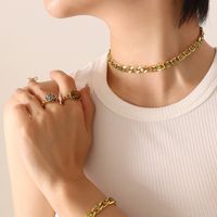 New Style Colorful Zircon Titanium Steel Gold-plated Necklace Bracelet Earrings sku image 70