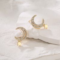 Fashion Plated 18k Gold Micro Inlaid Zircon Moon-shaped Copper Ear Stud Earrings main image 3
